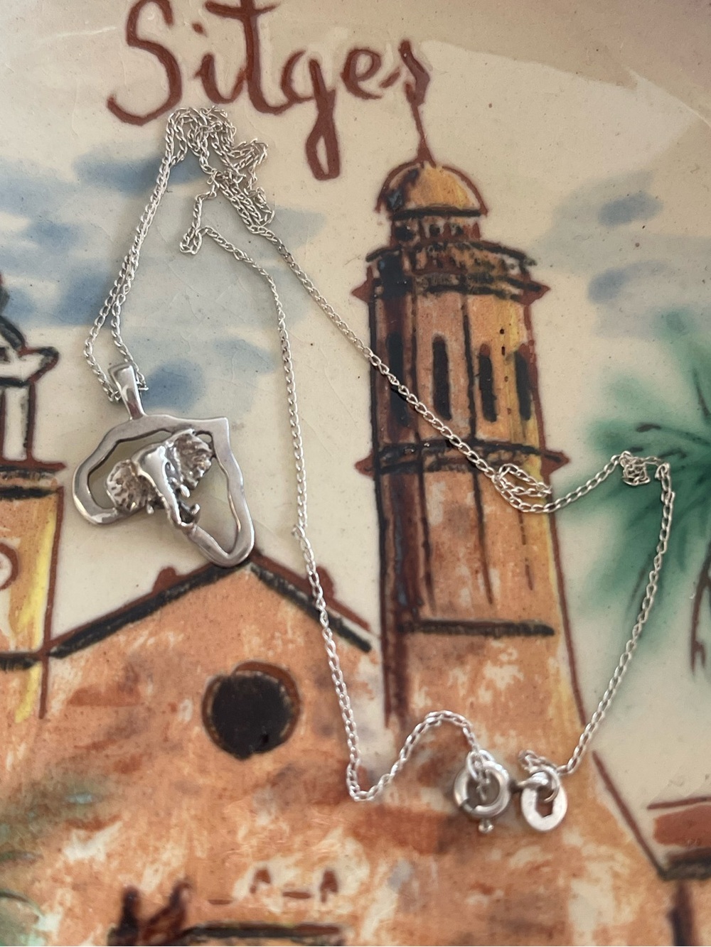 Sterling Silver Africa Map Elephant Pendant Necklace